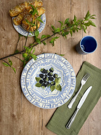 Gien Oiseaux Bleu Fruits Десертная тарелка с рисунком Mûres (Ежевика), диаметр - 22 см
