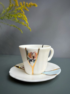 Seletti Kintsugi Фарфоровая кофейная пара для эспрессо, цвет - белый, синий, золотой