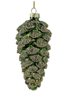 ShiShi Стеклянная елочная игрушка Зеленая шишка с золотыми блестками, высота - 12 см
