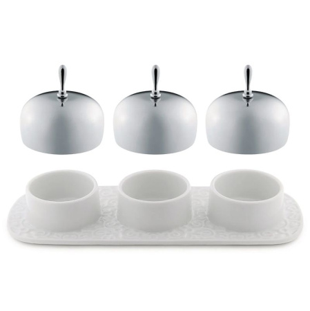 Alessi Dressed Набор для подачи варенья, орешков, меда, размеры: 20,5х8х6,5h см, цвет - белый, сталь