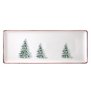 Gien Filet Noel Прямоугольная тарелка для кекса, размеры: 36х15,5 см, цвет - белый, зеленый, красный