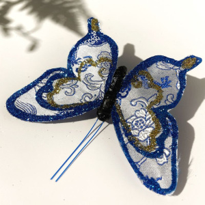 Goodwill Елочная игрушка на прищепке Бабочка с золотом, размер - 11 см, цвет - белый, синий