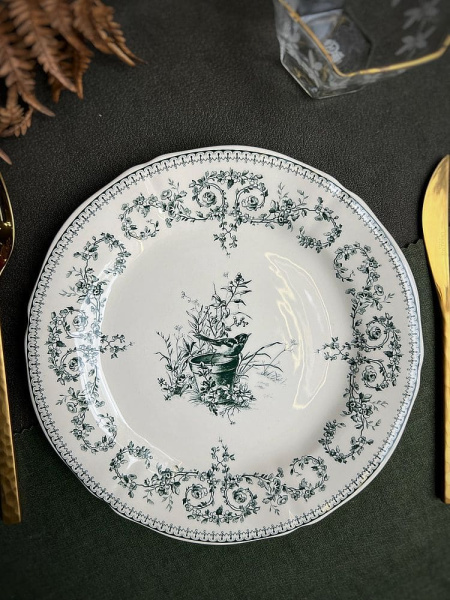 Gien Les Depareillees Тарелка для основного блюда Птичка, диаметр - 28,5 см, белый, темно-зеленый