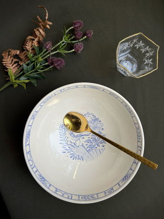 Gien Oiseaux Bleu Салатник, объем - 1,5 л, диаметр - 23 см, цвет - белый, синий