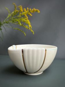 Seletti Kintsugi Фарфоровая пиала, диаметр - 11,5 см, цвет - белый, зеленый, золотой