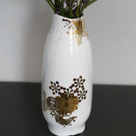 Rosenthal Landscape Фарфоровая ваза с золотым орнаментом, 9х9х25 см, белый