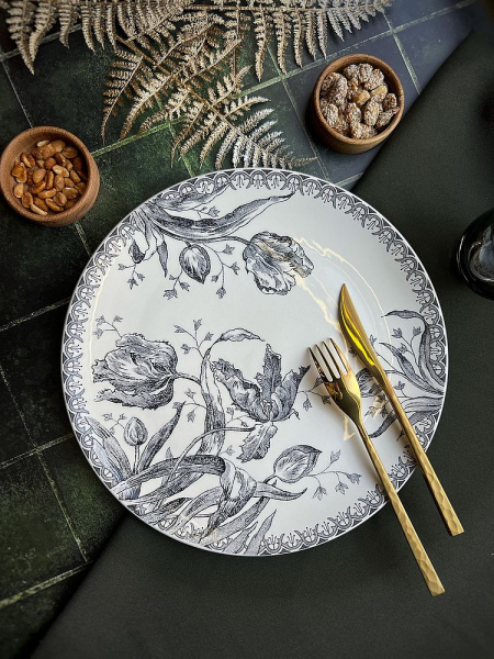 Gien Tulipes Блюдо для торта, диаметр - 30 см, цвет - белый, черный