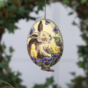 Peter Priess Пасхальное куриное яйцо с гладкой росписью "Заяц", смотрит вправо