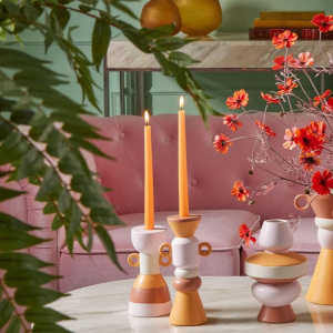 EDG Керамический подсвечник, размеры: 12х9х29 см, цвет - оранжевый, белый, розовый