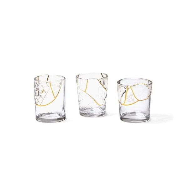 Seletti Kintsugi Стеклянный стакан, размеры: 8,7х8,7х9,5 см, цвет - прозрачный, золотой