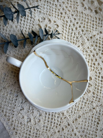Seletti Kintsugi Фарфоровая чайная пара с цветами, цвет - белый, золотой