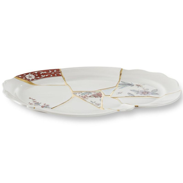 Seletti Kintsugi Сервировочная тарелка или поднос, размеры: 42,5х29,5 см, белый, красный, золотой