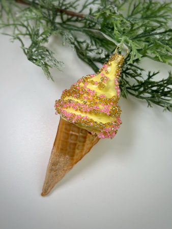 Kruzel Стеклянная елочная игрушка ручной работы Мороженое - рожок - 11 см