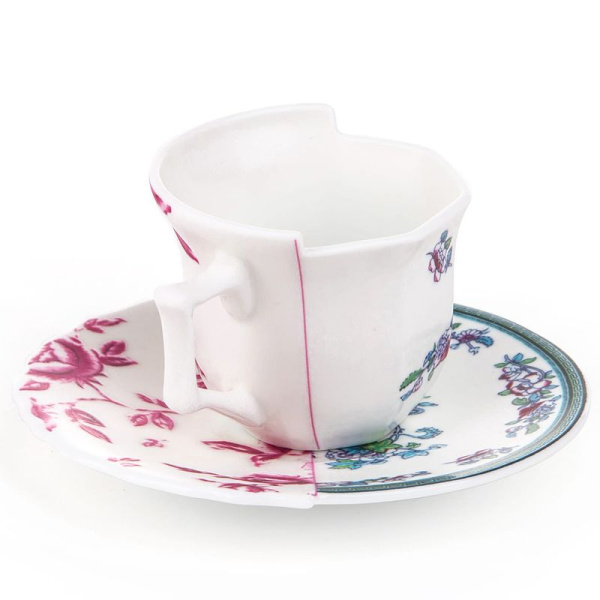 Seletti Hybrid Leonia Фарфоровая кофейная пара для эспрессо, цвет - белый, синий, розовый