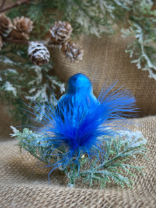 Inge Glas Стеклянная елочная игрушка на прищепке Птица Зимородок, размер - 7 см