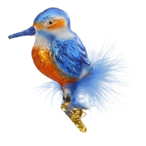 Inge Glas Стеклянная елочная игрушка на прищепке Птица Зимородок, размер - 7 см