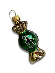 Kruzel Стеклянная елочная игрушка ручной работы Конфета - карамель - 7 см, цвет - зеленый, золотой