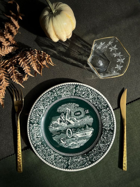 Gien Les Depareillees Десертная тарелка Ребус, диаметр - 22 см, цвет - темно-зеленый