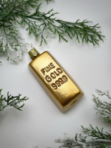 Inge Glas Стеклянная елочная игрушка Слиток золота, высота - 8,5 см