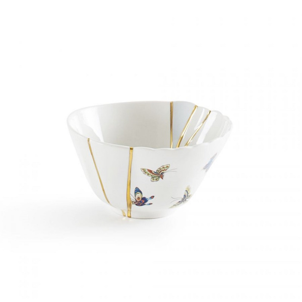 Seletti Kintsugi Фарфоровая пиала, диаметр - 11,5 см, цвет - белый, синий, золотой
