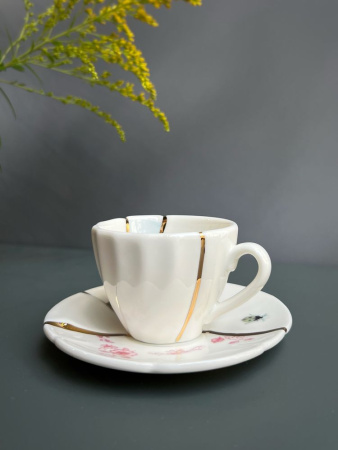 Seletti Kintsugi Фарфоровая кофейная пара для эспрессо, цвет - белый, красный, золотой