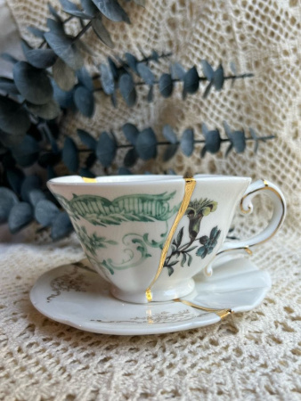 Seletti Kintsugi Фарфоровая чайная пара, цвет - белый, золотой