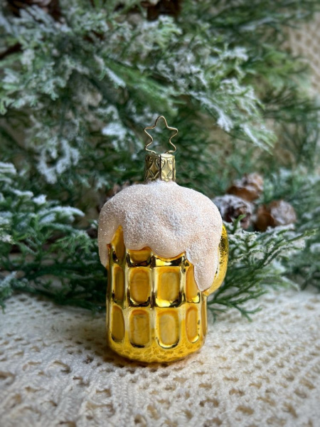 Inge Glas Стеклянная елочная игрушка Кружка пива, высота - 8 см