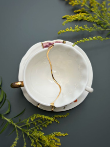 Seletti Kintsugi Фарфоровая чайная пара с двумя ручками, цвет - белый, золотой