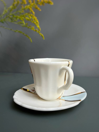 Seletti Kintsugi Фарфоровая кофейная пара для эспрессо, цвет - белый, синий, золотой