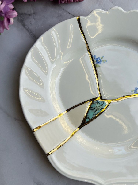 Seletti Kintsugi Десертная тарелка, диаметр - 21 см, цвет - белый, голубой, синий, золотой