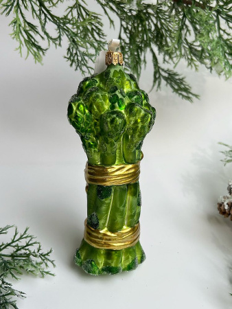 Kruzel Стеклянная елочная игрушка Спаржа, высота - 16 см, цвет - зеленый