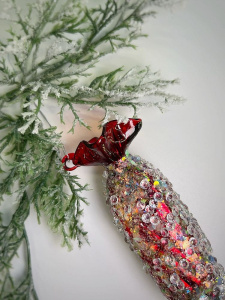 ShiShi Стеклянная елочная игрушка Прямоугольная карамель со стразами, 11,5 см, цвет - красный