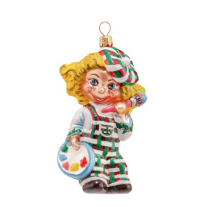 Mysteria Стеклянная елочная игрушка Девочка - художник, высота - 11,5 см