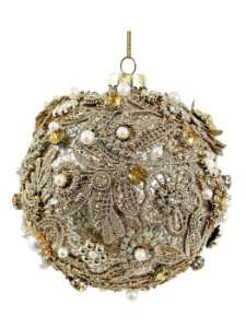 ShiShi Елочная игрушка Шар с кружевом и кристаллами, диаметр - 13 см, цвет - золотой