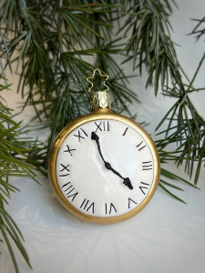 Inge Glas Стеклянная елочная игрушка Часы Безумного Шляпника, размер - 7,5 см