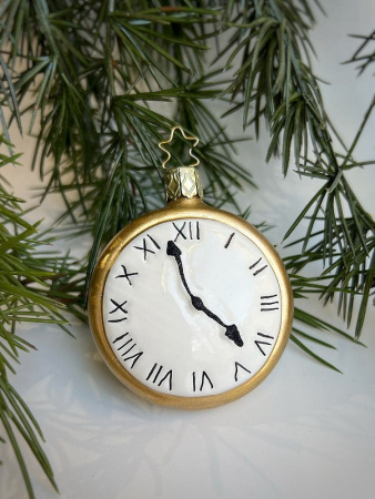 Inge Glas Стеклянная елочная игрушка Часы Безумного Шляпника, размер - 7,5 см