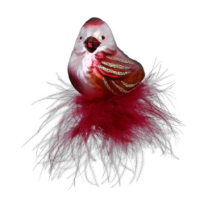 Inge Glas Стеклянная елочная игрушка на прищепке Бордовая птичка в пушистом гнезде, 7 см