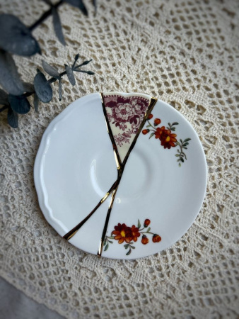 Seletti Kintsugi Фарфоровая чайная пара с двумя ручками, цвет - белый, золотой