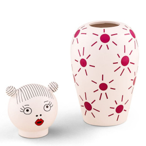 Seletti Le Canopie Декоративная ваза с крышкой Lula, размеры: 17,5х17,5х36,5 см, белый, розовый