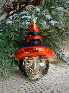 Inge Glas Стеклянная елочная игрушка Ведьма в шляпе, высота - 12 см