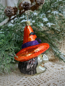 Inge Glas Стеклянная елочная игрушка Ведьма в шляпе, высота - 12 см