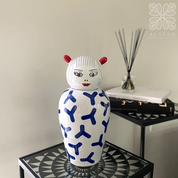 Seletti Le Canopie Декоративная ваза с крышкой Zoe, размеры: 17,5х17,5х36,5см, белый, синий