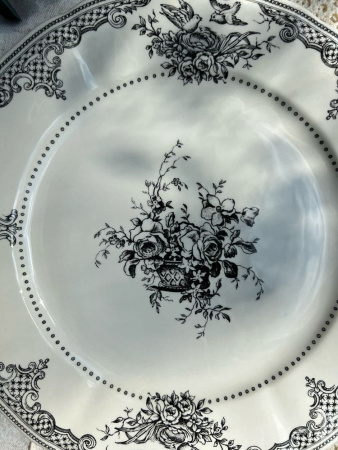 Gien Les Depareillees Тарелка для основного блюда Цветы, диаметр - 28,5 см, цвет - белый, черный