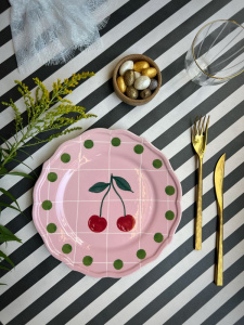 Bitossi Home Quadri Десертная тарелка с декором Pink (вишня), диаметр - 22,5 см, цвет - розовый