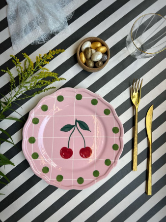 Bitossi Home Quadri Десертная тарелка с декором Pink (вишня), диаметр - 22,5 см, цвет - розовый