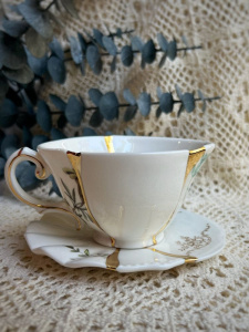 Seletti Kintsugi Фарфоровая чайная пара, цвет - белый, золотой
