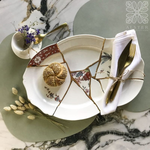 Seletti Kintsugi Сервировочная тарелка или поднос, размеры: 42,5х29,5 см, белый, красный, золотой