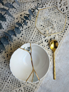 Seletti Kintsugi Фарфоровая пиала, диаметр - 11,5 см, цвет - белый, синий, золотой