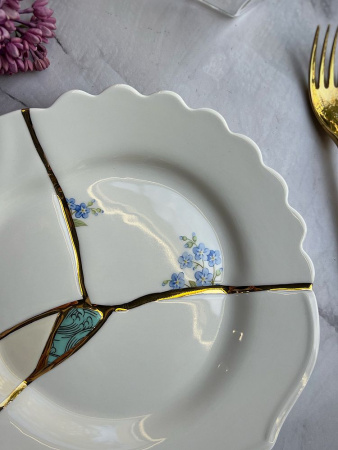 Seletti Kintsugi Десертная тарелка, диаметр - 21 см, цвет - белый, голубой, синий, золотой