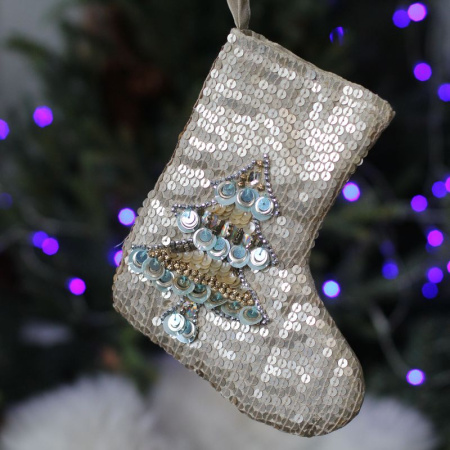 ShiShi Новогодний носок с пайетками для подарков, длина - 23 см, цвет - бежевый